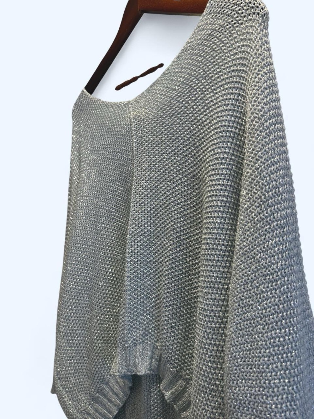Off-the-Shoulder Metallic Gray Knit Sweater